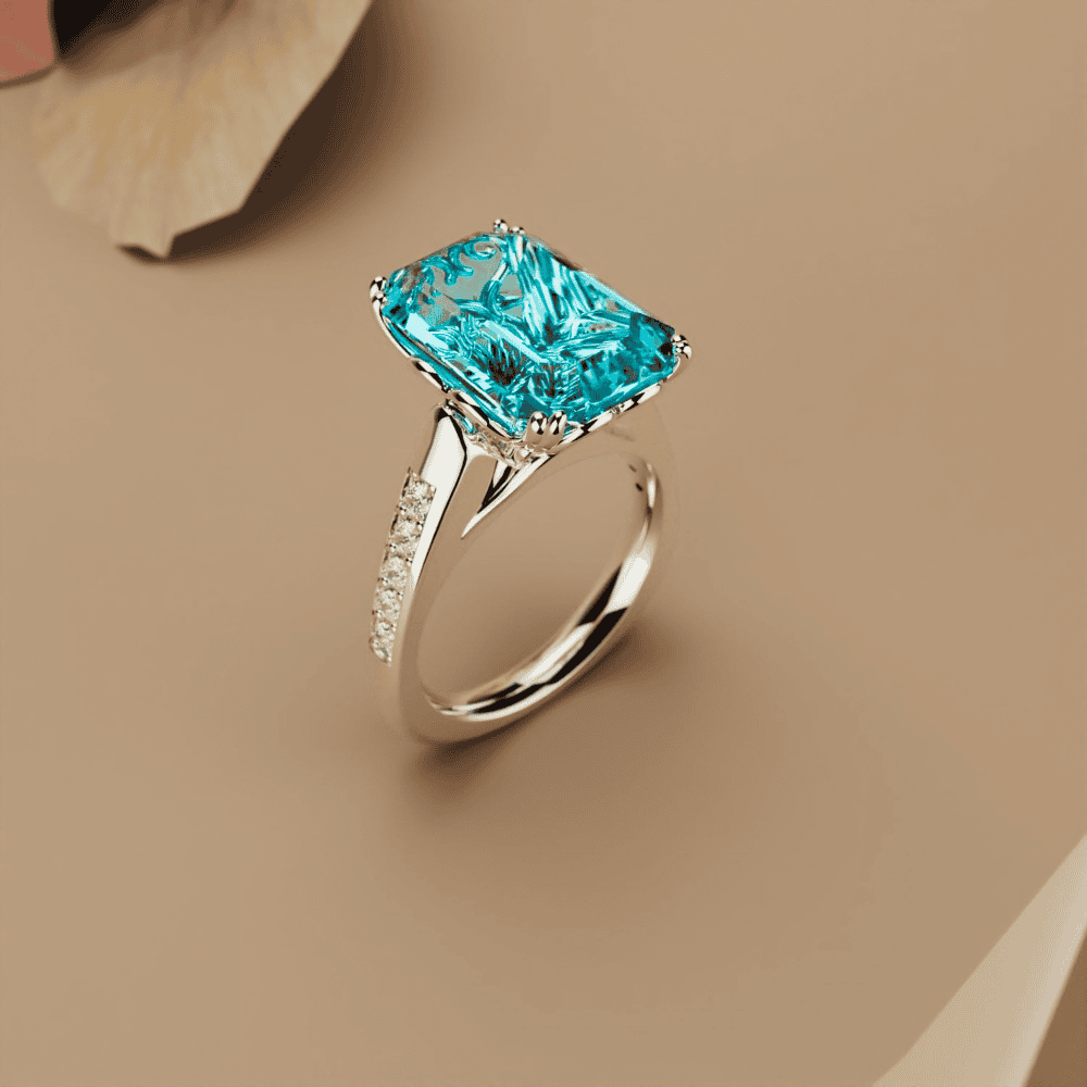 Aqua Dream: Emerald-Cut Aquamarine Ring - S925 Sterling Silver