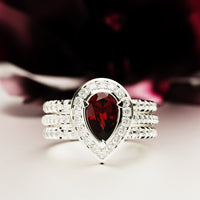 Crimson Teardrop: Pear Shaped Garnet Cut Halo Ring - S925