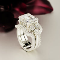Amour Éternel : Ensemble Bague Diamant Taille Émeraude - Argent Sterling S925